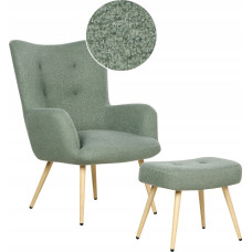 Beliani Fotel z podnóżkiem boucle jasnozielony VEJLE