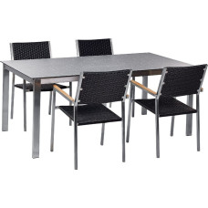 Beliani Zestaw ogrodowy stół szklany efekt granitu i 4 krzesła z technorattanu czarny COSOLETO/GROSSETO