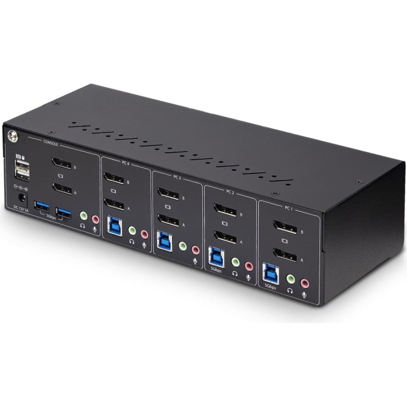 Startech .com 4-Port Dual-Monitor DisplayPort KVM Switch, 4K 60Hz, 2x USB 5Gbps Hub Ports, 2x USB 2.0 HID Ports, Hotkey and Push-Button Switching, TAA Compliant - 3.5mm Audio, HDCP (P4DD46A2-KVM-SWITCH) - KVM-/Audio-Switch - 4 x KVM/Audio/USB - 1 loka
