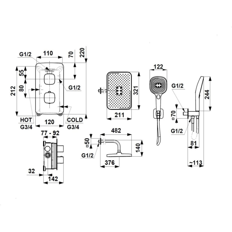 KFA 5759-501-00 / KFA / MALAGA / ZESTAW NATRYSKOWY PODTYNKOWY TERMOSTAT , CHROM /