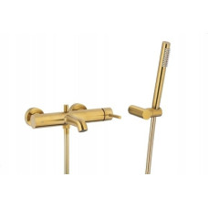 KFA Bateria wannowa KFA BATERIA MOZA WANNOWA ŚCIENNA, POZIOMA, BRUSHED GOLD Z KOMPLETEM NATRYSKOWYM PUNKTOWYM PREMIUM