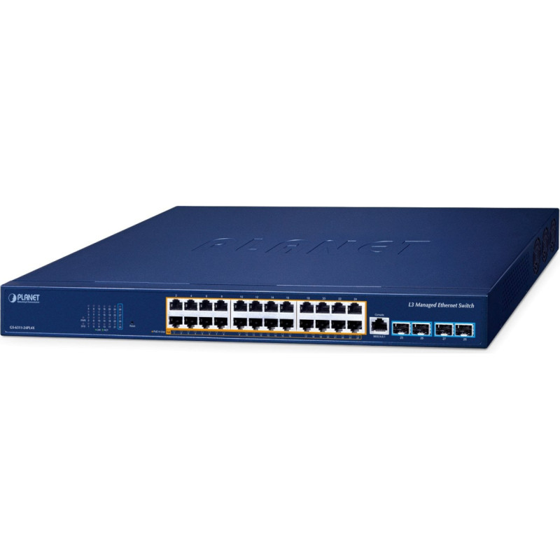 Planet Layer 3 24-Port 10/100/1000T Zarządzany L3 Gigabit Ethernet (10/100/1000) Obsługa PoE Niebieski