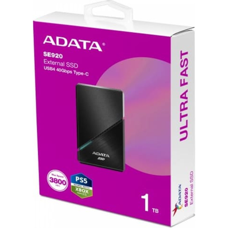 Adata SSD drive External SE920 1TB USB4C 3800/3700 MB/s black