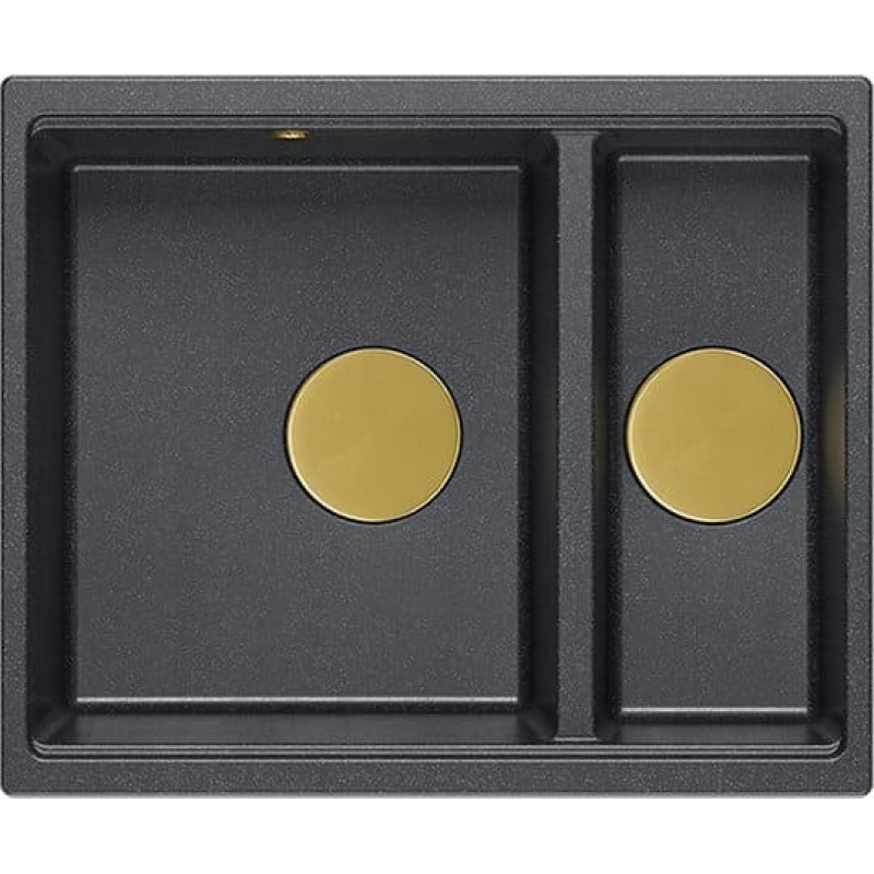 Graniteq Zlewozmywak GraniteQ QUADRON | LOGAN 150 | granitowy zlewozmywak kuchenny CZARNY + ZŁOTO PVD | wymiary: 56 x 46 x 22 cm | 1,5-komorowy wpuszczany | podbudowa szafki od: 60 cm