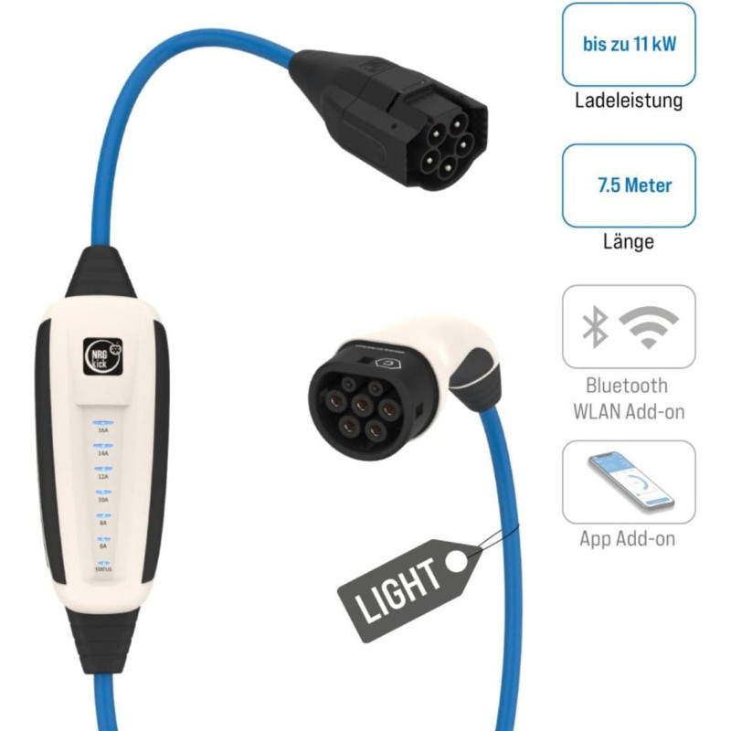 Nrjkick Mobile Wallbox 16A light 7,5m Pure(weiß, 11 kW, 7,5 Meter Kabel)