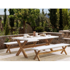 Beliani Zestaw ogrodowy stół i 2 ławki biały OLBIA!