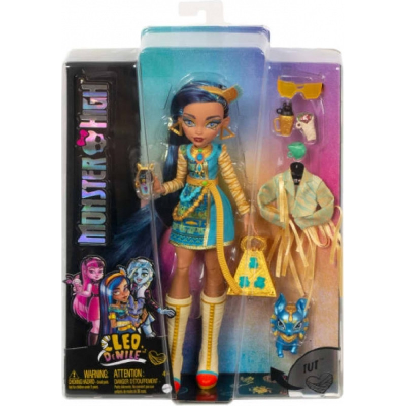 Mattel - Monster High Cleo De Nile Doll With Blue Streaked Hair And Pet Dog