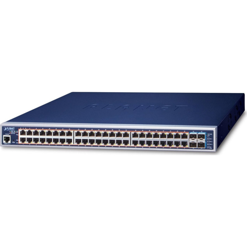 Planet Switch Planet PLANET GS-5220-48P4X łącza sieciowe Zarządzany L3 Gigabit Ethernet (10/100/1000) Obsługa PoE 1U Niebieski