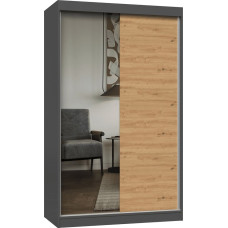 Topeshop SZAFA PRZESUWNA IGA 120 CM 1 LUSTRO ANTRACYT DĄB ARTISAN