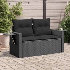Vidaxl Sofa ogrodowa z poduszkami, 2-osobowa, czarna, polirattan Lumarko!
