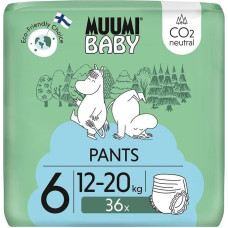 Muumi Baby, Jednorazowe pieluchomajtki ekologiczne dla dzieci, rozmiar 6 (12-20kg), 36 szt.