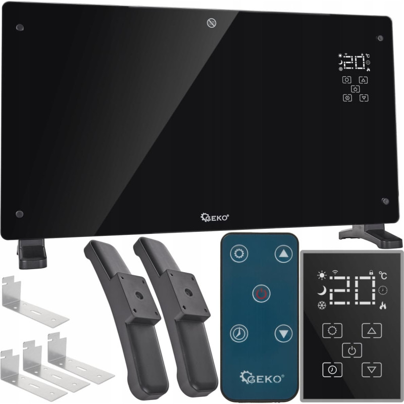 Geko Grzejnik konwektorowy szklany czarny z LCD, pilotem sterowania i WiFi 2500W (1)