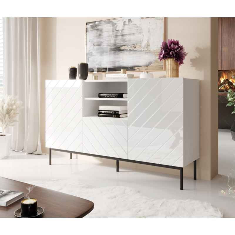 Cama Meble ABETO chest of drawers on black steel frame 150x42x90 white/gloss white