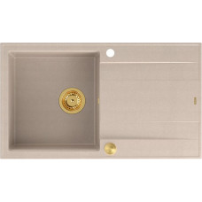 Graniteq EVAN 111 GraniteQ zlewozmywak z syfonem Push 2 Open 1-komorowy z/o (860x500x210) pearl beige / elementy złote