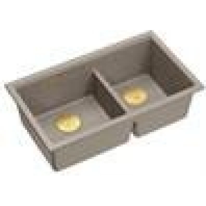 Graniteq QUADRON | LOGAN 120 | granitowy zlewozmywak kuchenny SOFT TAUPE + ZŁOTO PVD | wymiar: 76 x 45 x 23,5 cm | 2-komorowy podwieszany | podbudowa szafki od: 80 cm