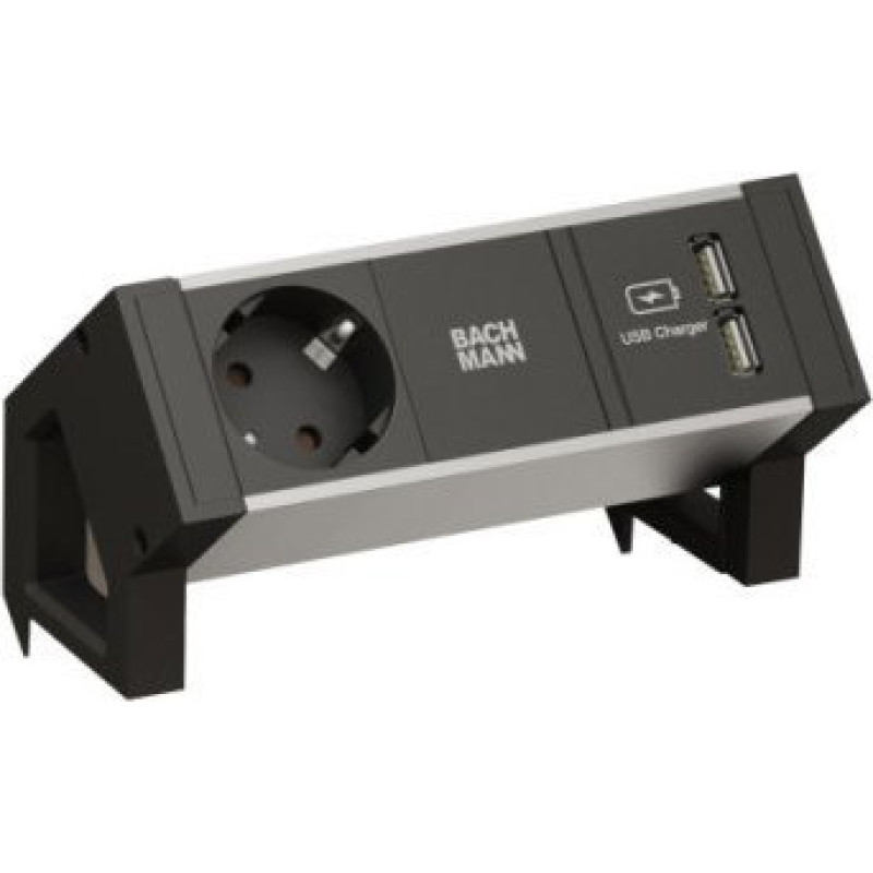 Bachmann BACHMANN DESK2 ALU BLACK 1x gniazdo z uziemieniem 1x ładowarka USB GST18