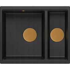 Graniteq Zlewozmywak GraniteQ QUADRON | LOGAN 150 | granitowy zlewozmywak kuchenny CZARNY mat + MIEDŹ PVD | wymiary: 56 x 46 x 22 cm | 1,5-komorowy podwieszany | podbudowa szafki od: 60 cm