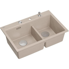 Graniteq MARC 120 WORKSTATION GraniteQ zlewozmywak 2-komorowy 760*500*235 mm pearl beige + syfon push to open + dozownik stal szcz.+ wkładka ociekowa+ Qmata +deska/ elementy stalowe