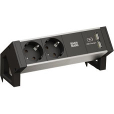 Bachmann BACHMANN DESK2 ALU BLACK 2x gniazdo z uziemieniem 1x ładowarka USB